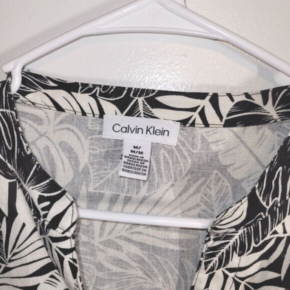 New Calvin Klein Linen Tropical Button Up Top Medium - Picture 2 of 8